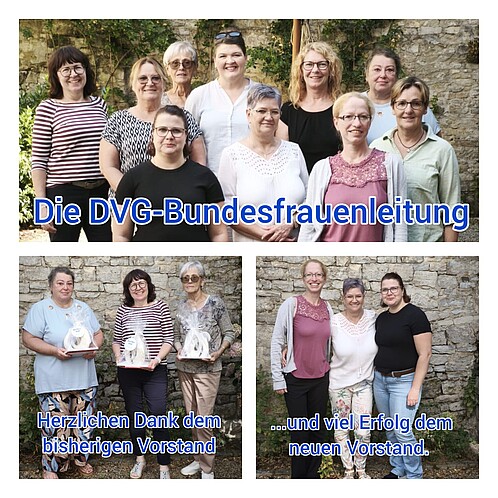 Collage von drei Gruppenfotos von Frauen