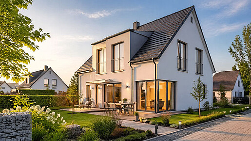 Ein Einfamilienhaus in der Abendsonne