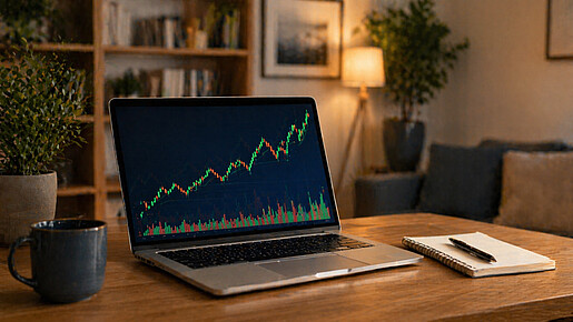 Auf einem Laptop-Bildschirm sind Aktienkurse