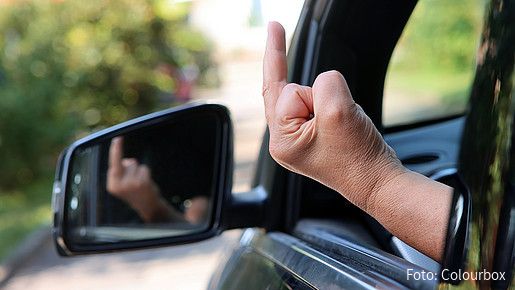 Foto zum Thema "im Dienst beleidigt": Zu sehen ist jemand, der aus einem geöffneten Autofenster den Stinkefinger zeigt.