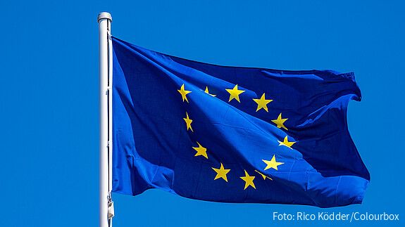 Das Foto zeigt eine Europaflagge, die im Wind flattert.