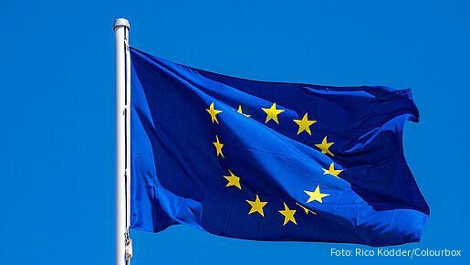Das Foto zeigt eine Europaflagge, die im Wind flattert.