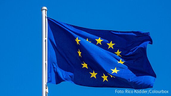 Das Foto zeigt eine Europaflagge, die im Wind flattert.