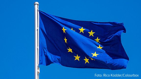 Das Foto zeigt eine Europaflagge, die im Wind flattert.