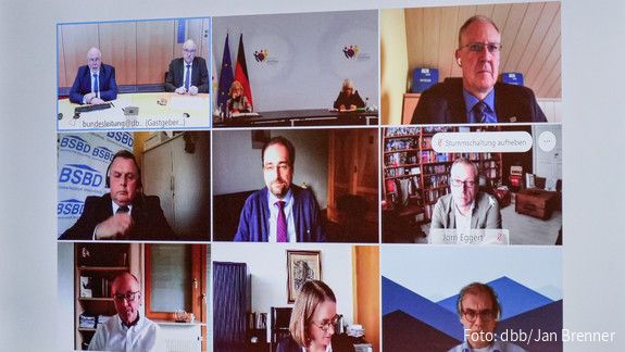 210419 justizgespraech Bundesministerin der Justiz Christine Lambrecht, Friedhelm Schäfer, Justizgewerkschaften, Ulrich Silberbach, dbb dialog